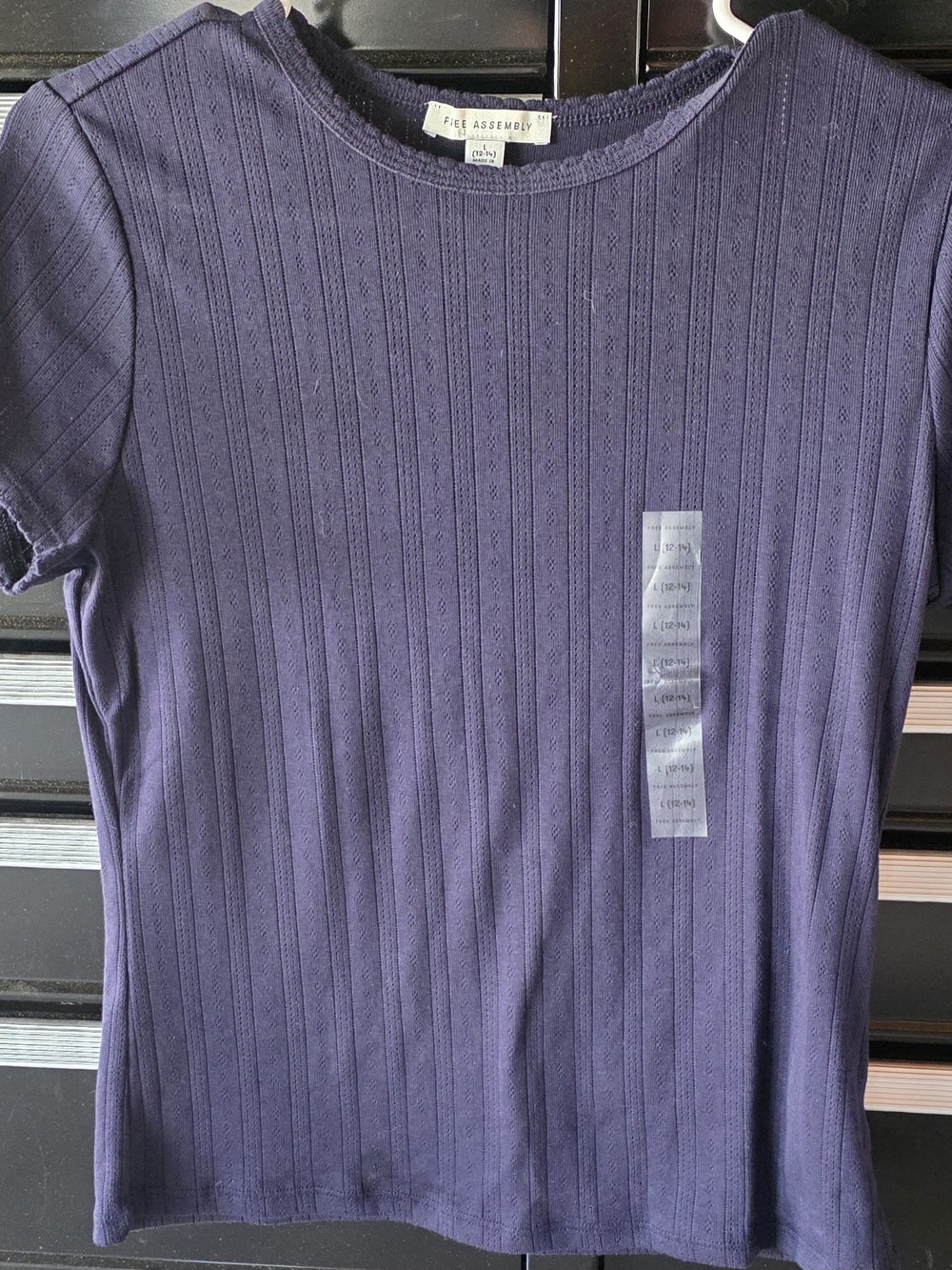 Womens Free Assembly Short Sleeve Ribbed Crew Neck Shirt - Purple